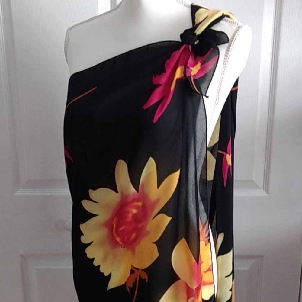 Black and Yellow Floral Scarf Shawl Cover Up